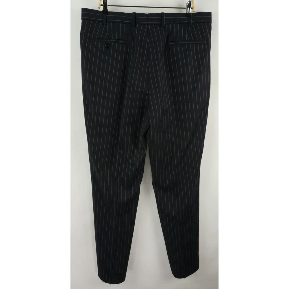 New Aristo 18 Aberdeen Men's 38 Unhemmed Navy Blue Tan Stripe Wool Dress Pants